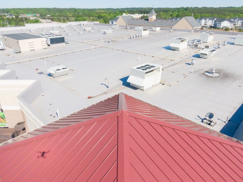 aerial of tpo and metal commercial roof