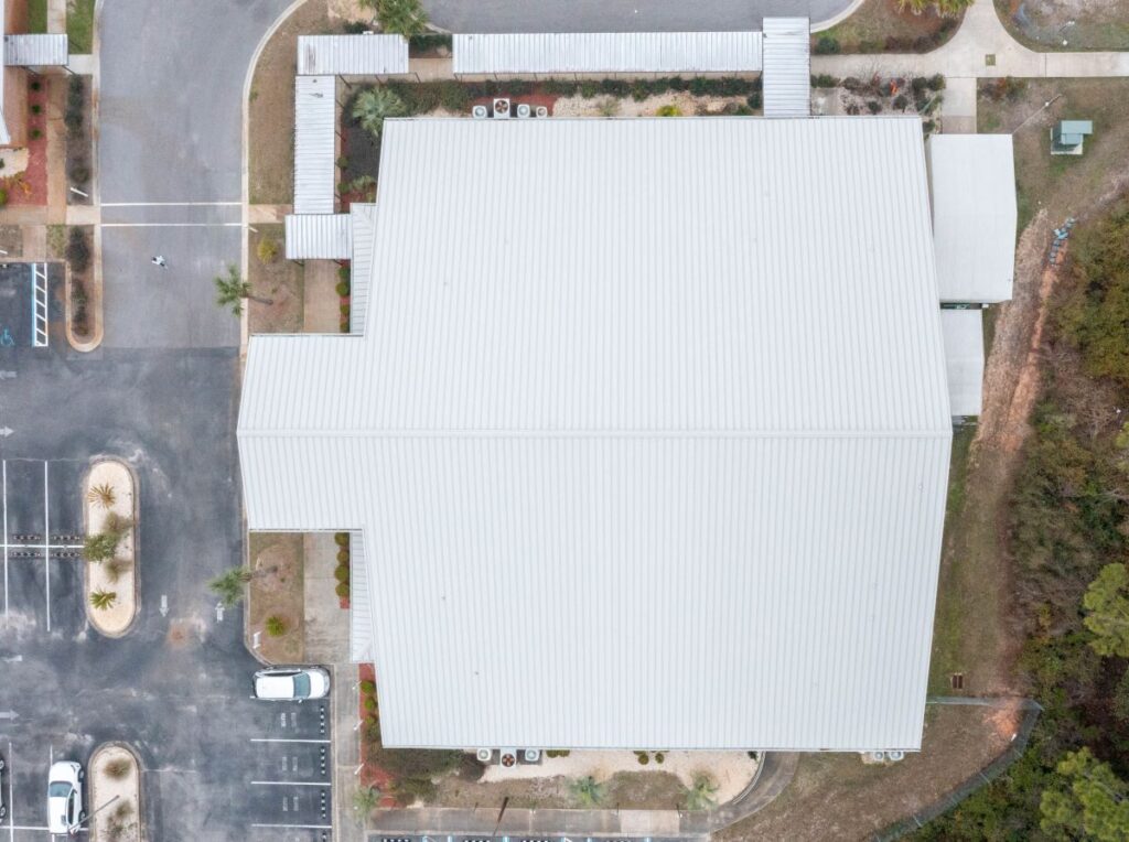 view of white metal roof