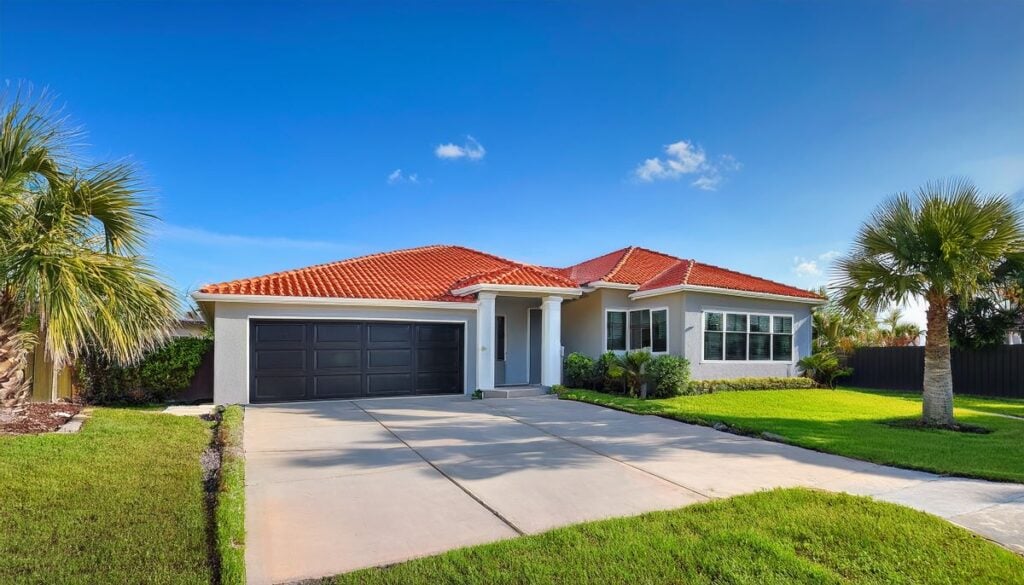 Florida style house with red tile roof