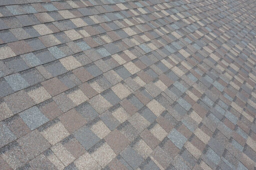 closeup of grey asphalt shingle roof