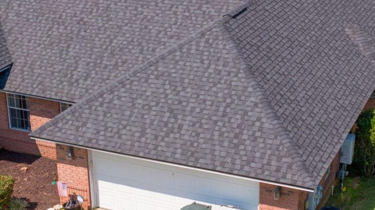 close-up of grey shingle roof