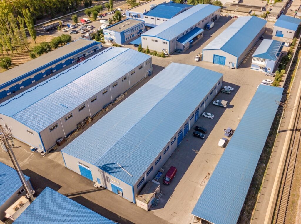 aerial view of industrial metal roof