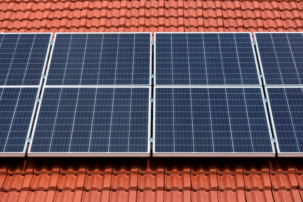 Solar panel on tile roof