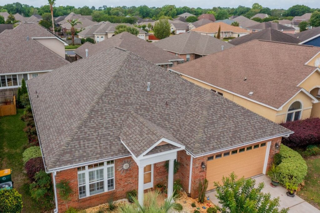 A brick house with a hurricane proof roof