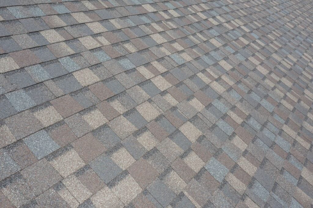 Close-up of architectural shingles on a roof