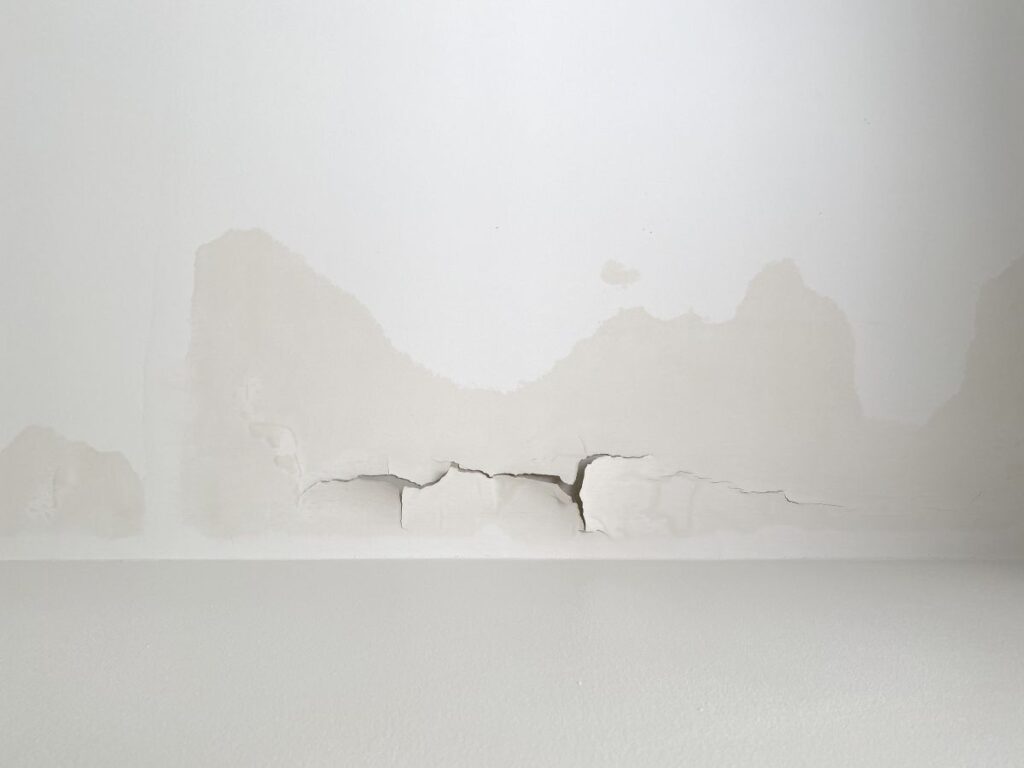 plaster of ceiling crack and break from rain leakage from roof