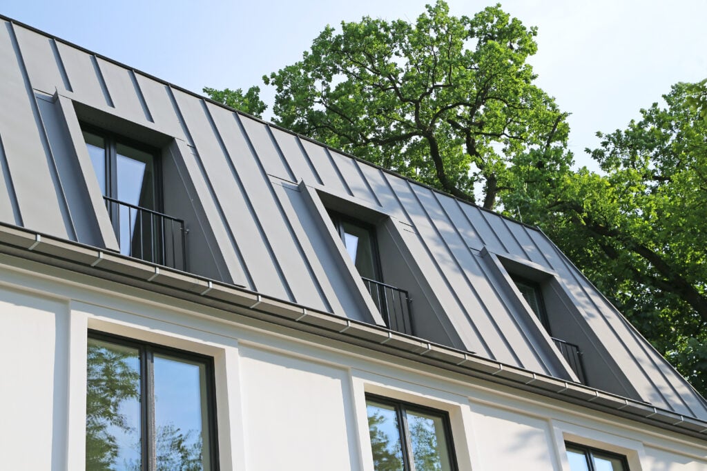 mansard roof grey metallic roof