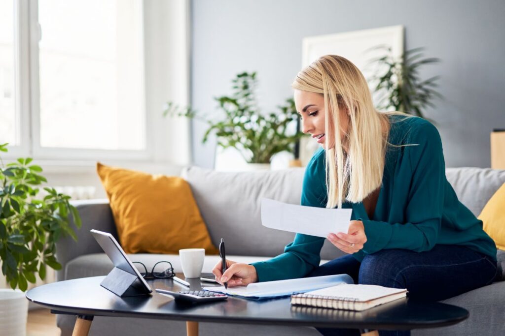 woman reviewing papers