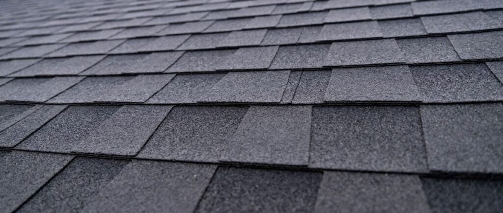 closeup of dark shingles roof